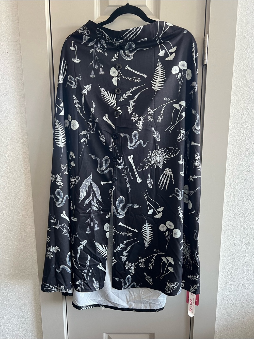 ROMWE Black Satin A-Line Skirt with White Botanical & Snake Motif